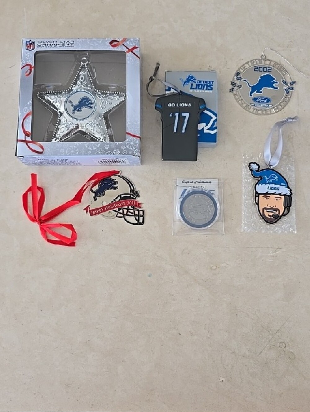 Detroit Lions Holiday Ornaments - Set Of Six - Blue, Gray & Silver